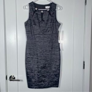 Eliza J Textured Sheath Dress Sleeveless Rhinestone Neckline Cutouts Gray SZ 10
